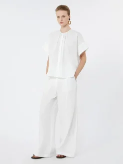 Cotton poplin crew-neck shirt - WHITE