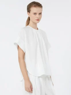 Cotton poplin crew-neck shirt - WHITE
