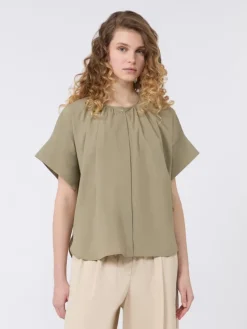 Cotton poplin crew-neck shirt - OLIVE GREEN