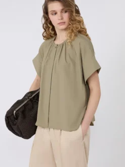 Cotton poplin crew-neck shirt - OLIVE GREEN