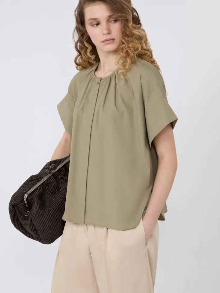 Cotton poplin crew-neck shirt - OLIVE GREEN