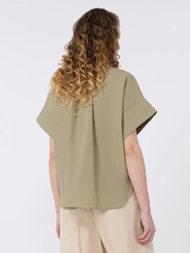 Cotton poplin crew-neck shirt - OLIVE GREEN