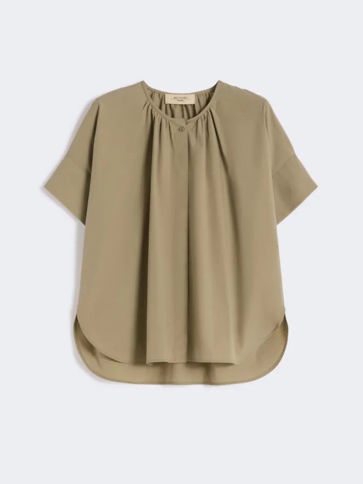 Cotton poplin crew-neck shirt - OLIVE GREEN
