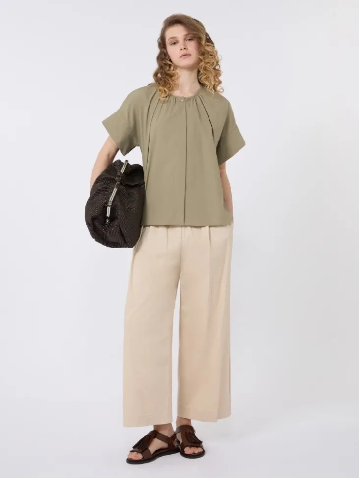 Cotton poplin crew-neck shirt - OLIVE GREEN