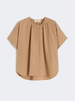 Cotton poplin crew-neck shirt - TOBACCO