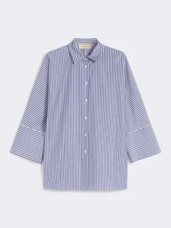 Cotton poplin oversize shirt - NAVY