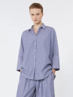Cotton poplin oversize shirt - NAVY