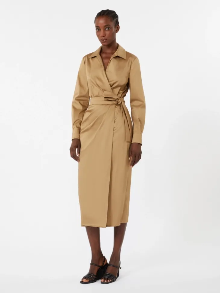 Cotton satin shirt dress - DESERT