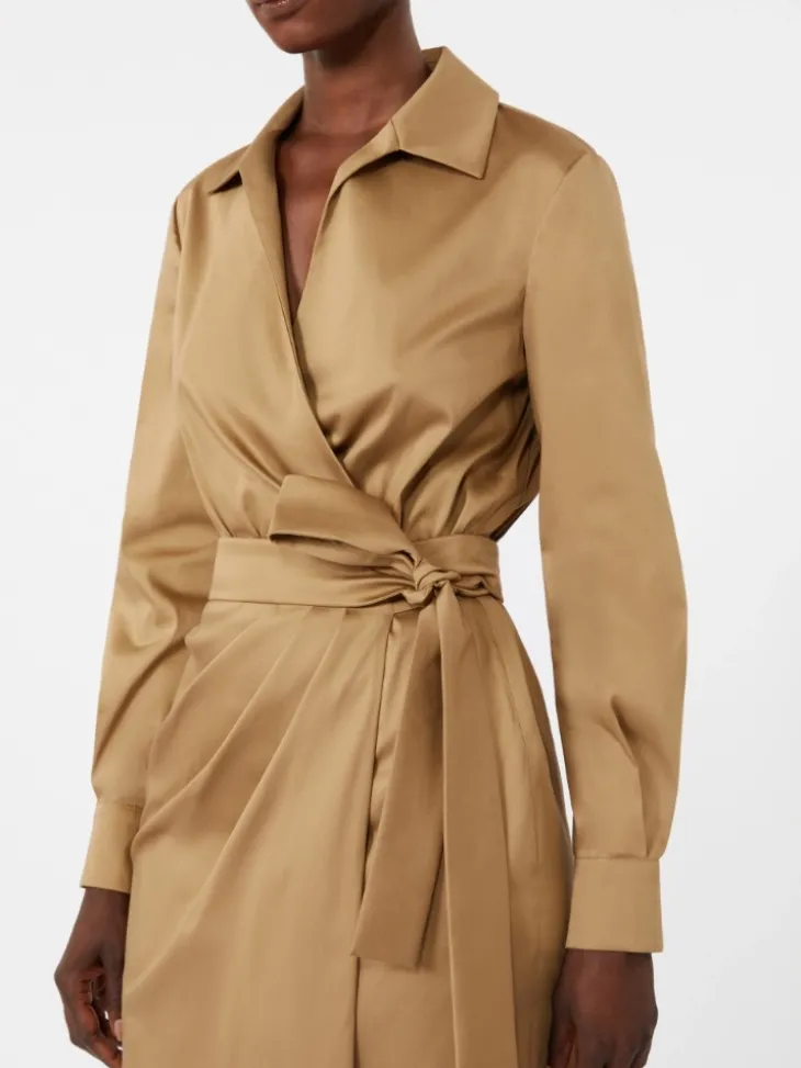 Cotton satin shirt dress - DESERT