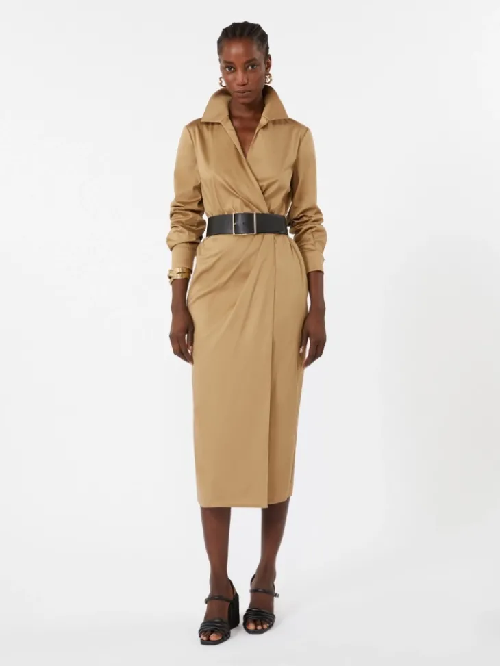 Cotton satin shirt dress - DESERT
