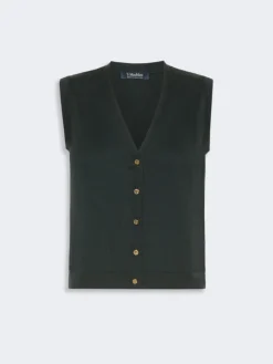 Cotton, silk and cashmere yarn gilet - DARK GREEN