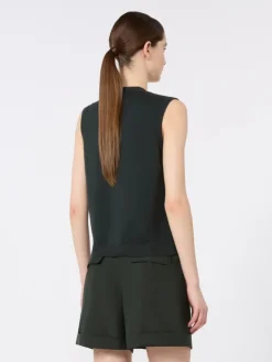 Cotton, silk and cashmere yarn gilet - DARK GREEN