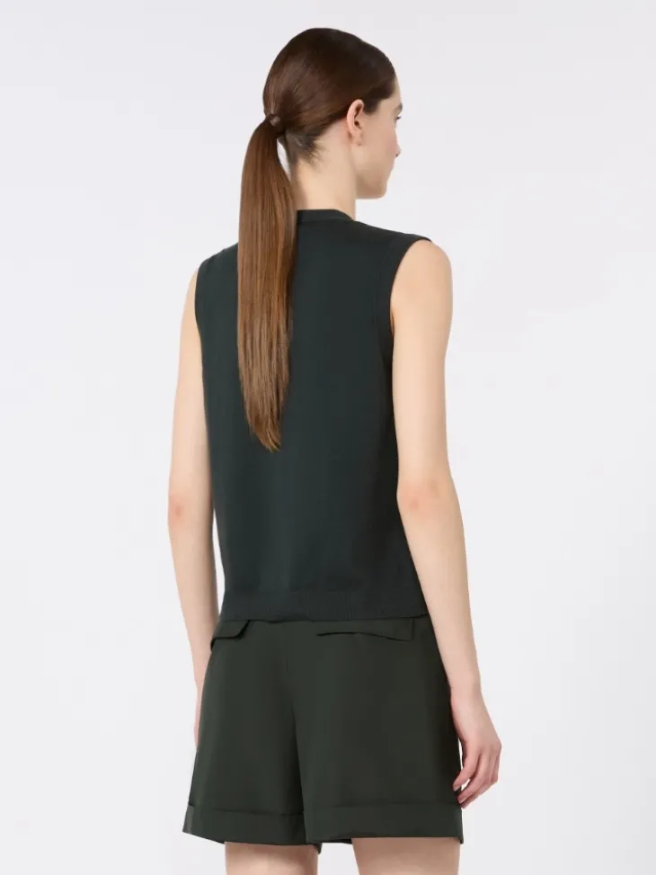 Cotton, silk and cashmere yarn gilet - DARK GREEN