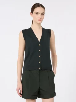 Cotton, silk and cashmere yarn gilet - DARK GREEN