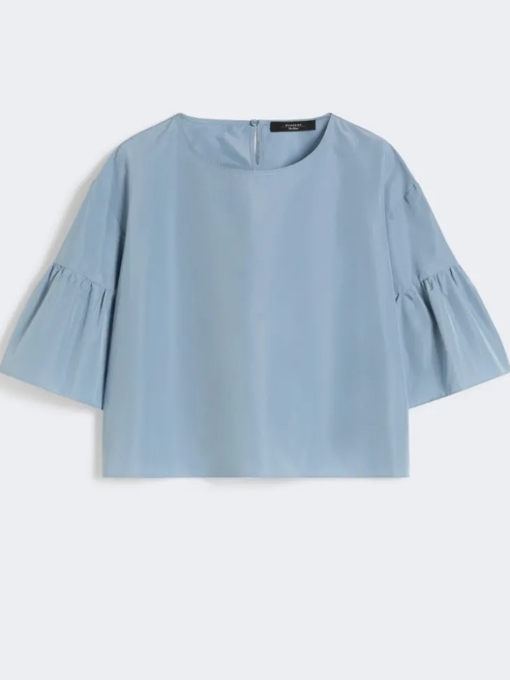 Cotton taffeta cropped blouse - LIGHT BLUE
