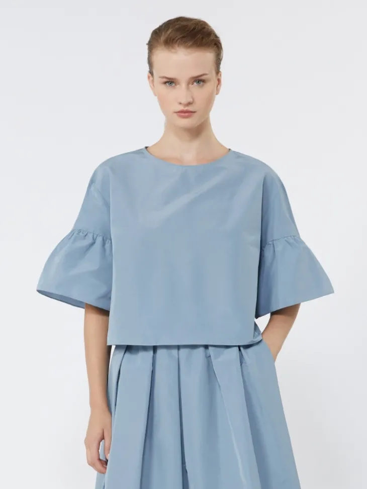 Cotton taffeta cropped blouse - LIGHT BLUE