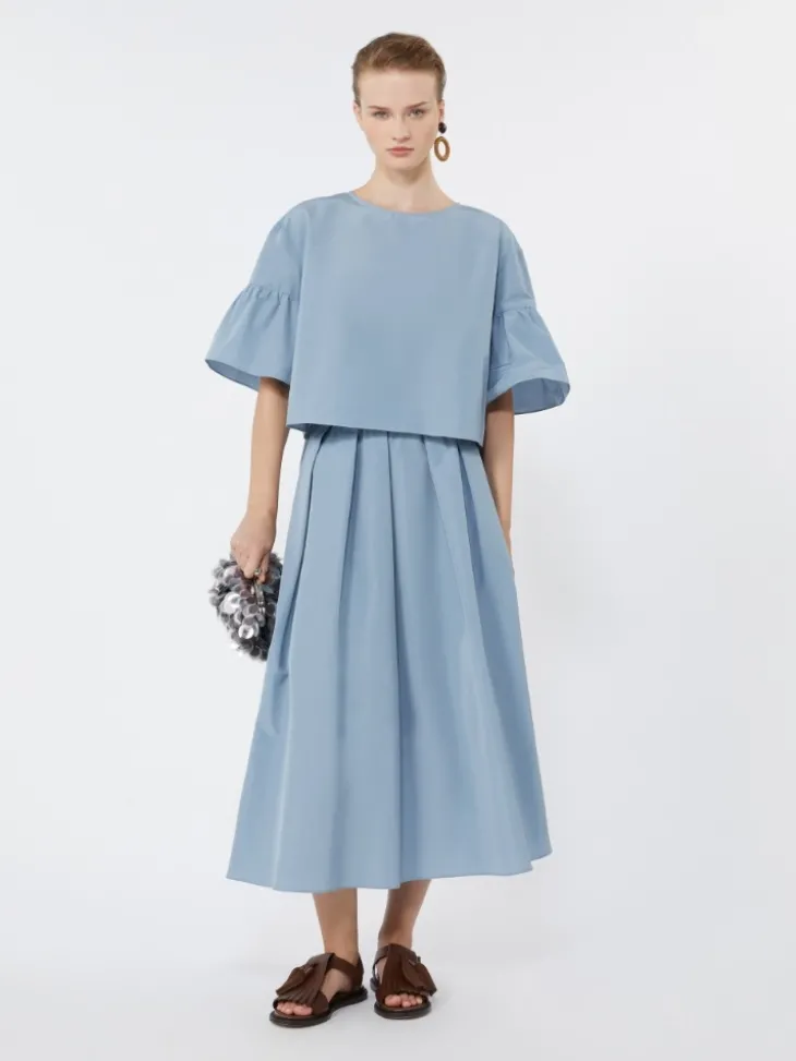 Cotton taffeta cropped blouse - LIGHT BLUE