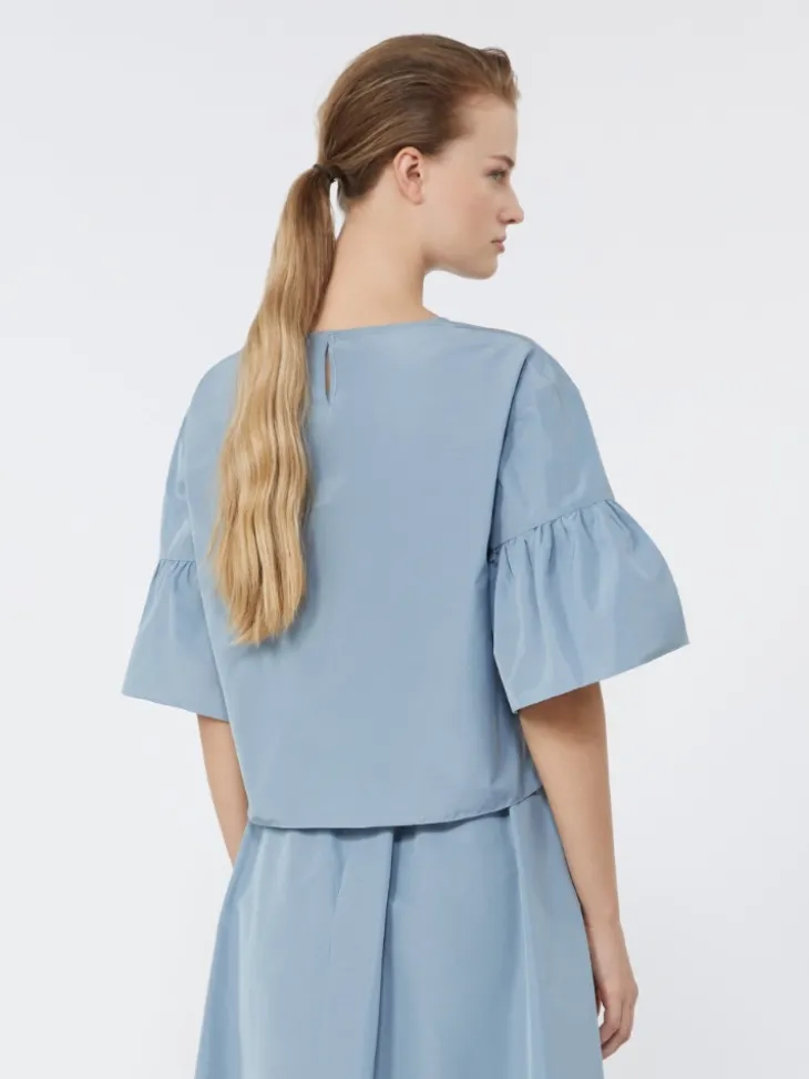 Cotton taffeta cropped blouse - LIGHT BLUE