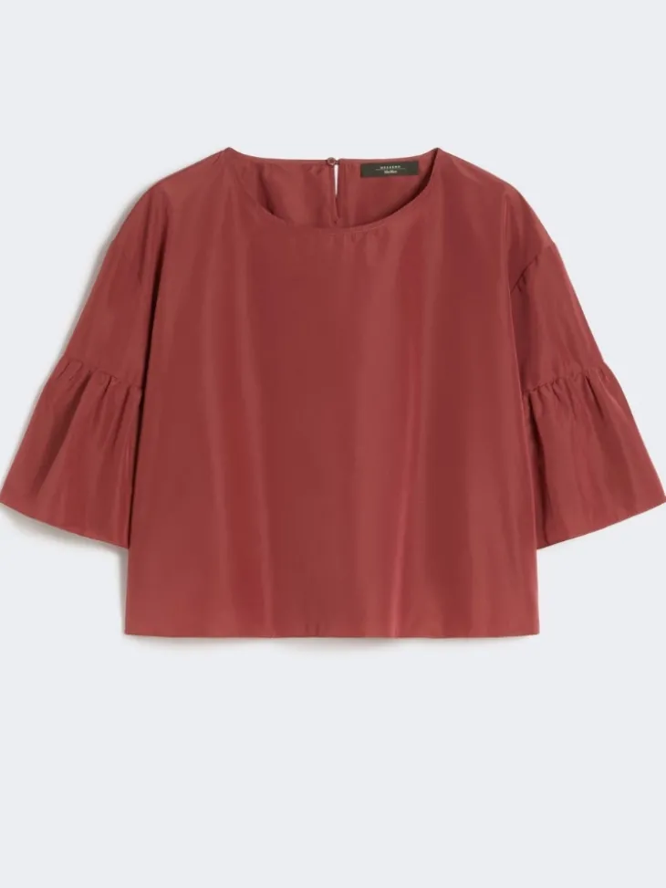 Cotton taffeta cropped blouse - CHERRY