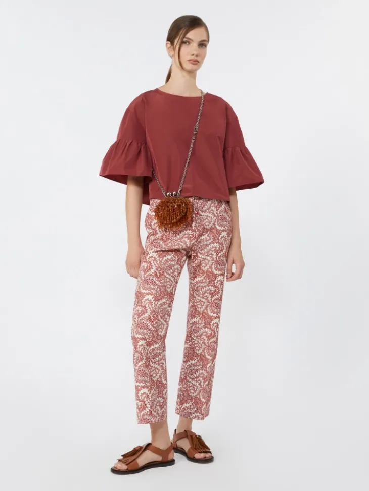Cotton taffeta cropped blouse - CHERRY