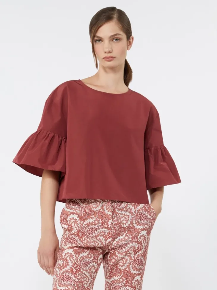 Cotton taffeta cropped blouse - CHERRY