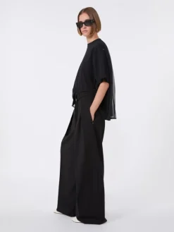 Cotton T-shirt with pleated back - BLACK
