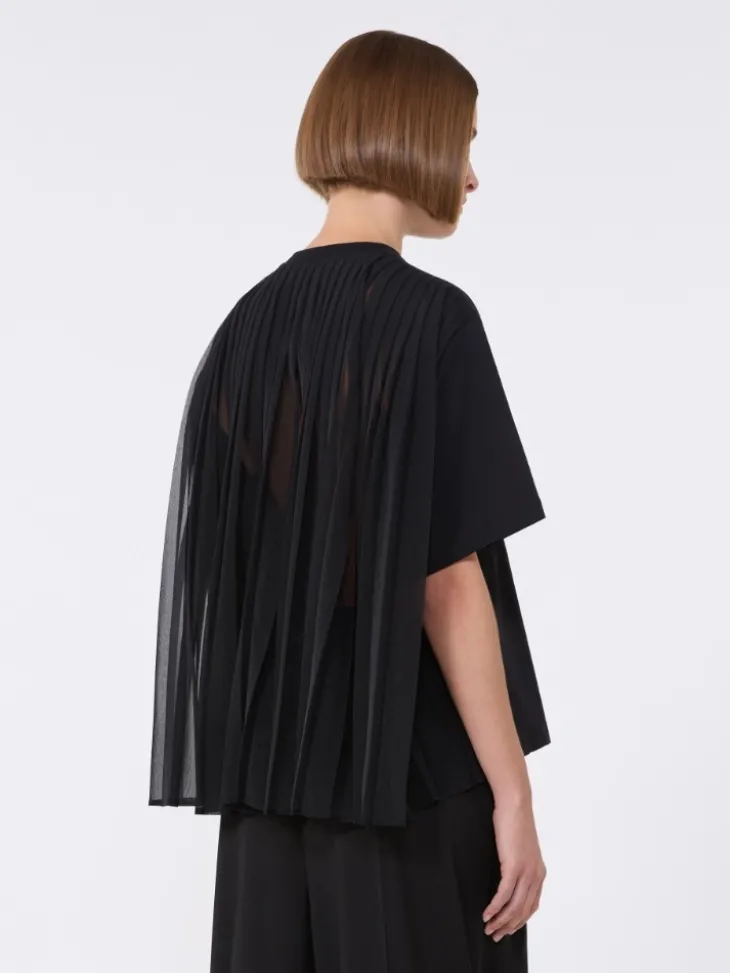Cotton T-shirt with pleated back - BLACK