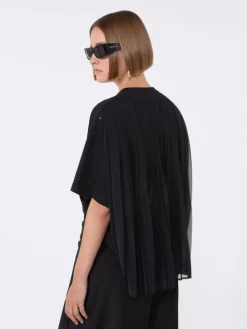 Cotton T-shirt with pleated back - BLACK