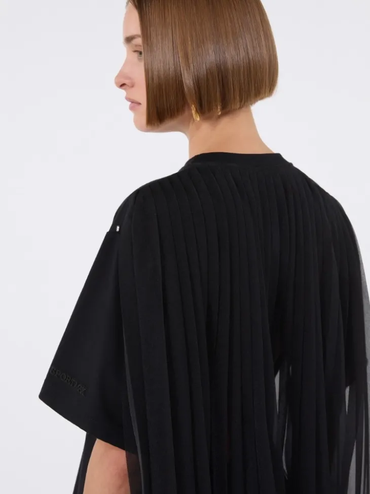 Cotton T-shirt with pleated back - BLACK