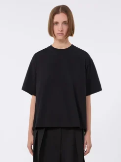 Cotton T-shirt with pleated back - BLACK