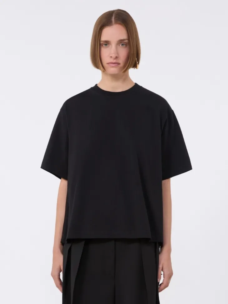 Cotton T-shirt with pleated back - BLACK