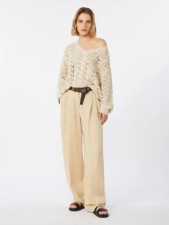 Cotton yarn and sequin sweater - BEIGE