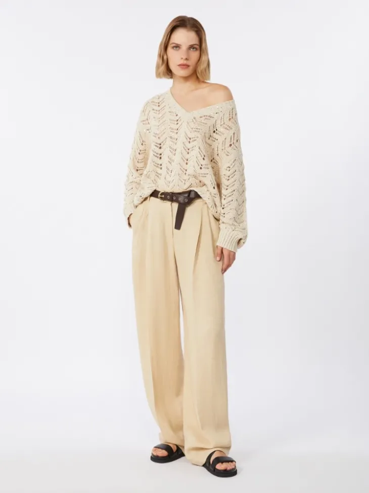 Cotton yarn and sequin sweater - BEIGE