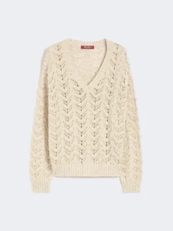 Cotton yarn and sequin sweater - BEIGE