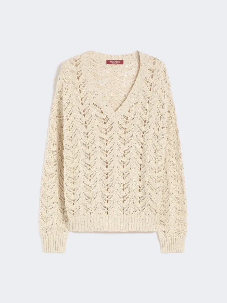 Cotton yarn and sequin sweater - BEIGE