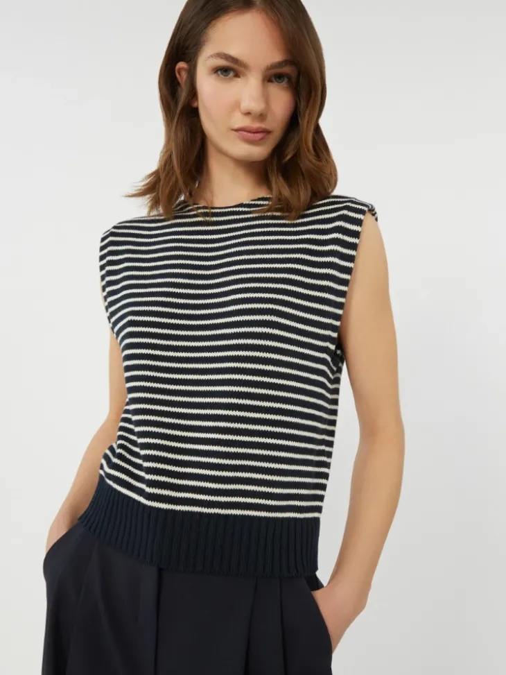 Cotton yarn gilet - NAVY