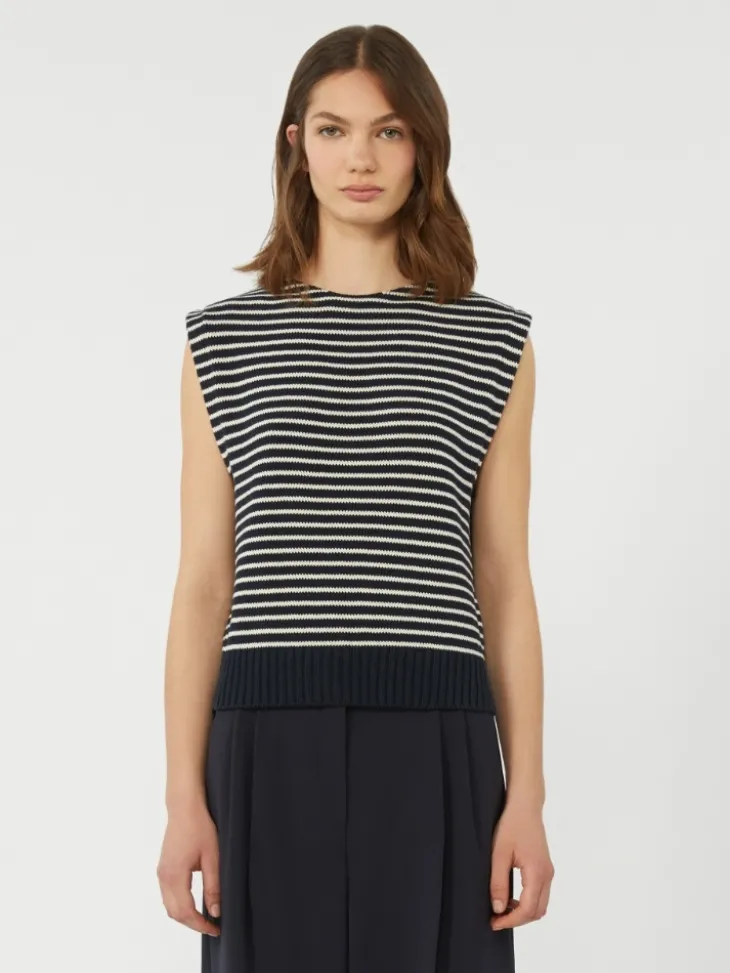 Cotton yarn gilet - NAVY