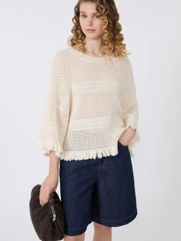 Cotton yarn oversize jumper - ECRU