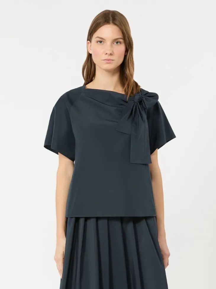 Cotton-blend taffeta blouse - NAVY