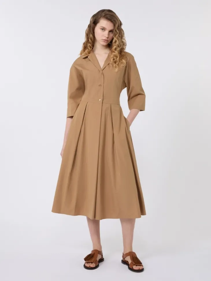 Cotton-poplin midi shirt dress - TOBACCO