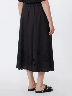 Cotton-poplin midi skirt - BLACK