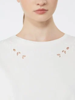 Cotton-poplin top with embroideries - WHITE