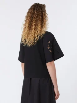 Cotton-poplin top with embroideries - BLACK