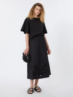 Cotton-poplin top with embroideries - BLACK