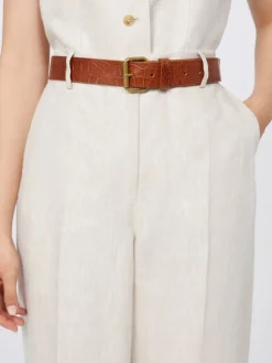 Croc print leather belt - TOBACCO