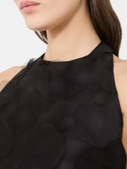 Crop top in silk fil coupé jacquard - BLACK