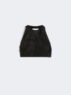 Crop top in silk fil coupé jacquard - BLACK