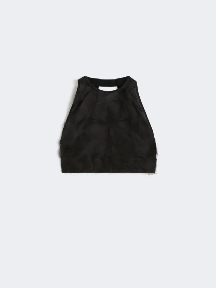 Crop top in silk fil coupé jacquard - BLACK