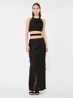 Crop top in silk fil coupé jacquard - BLACK