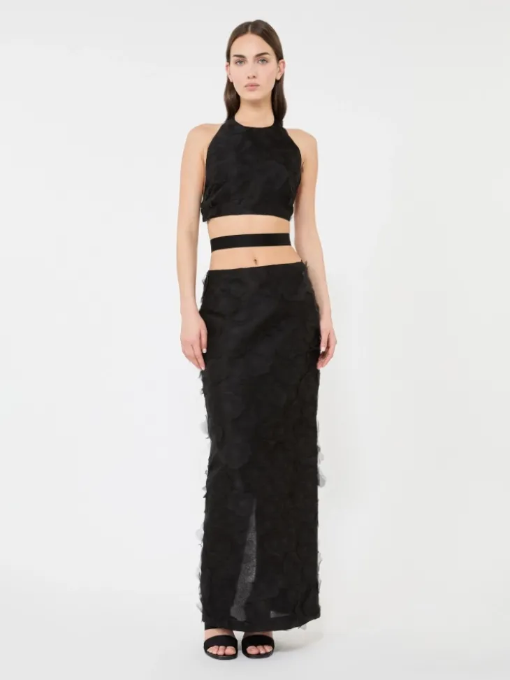 Crop top in silk fil coupé jacquard - BLACK